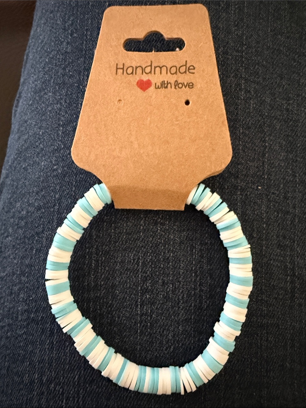 Handmade Kids Stretch Bracelet - Aqua & White Beads